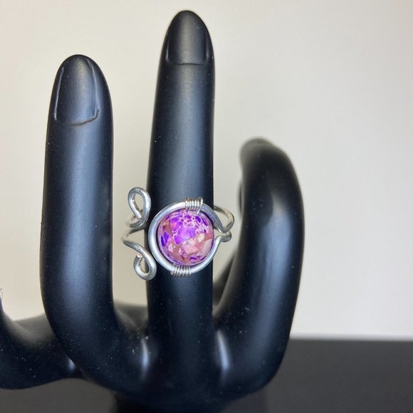 Stunning Purple Imperial Jasper (Gemstone) Wire Wrapped Ring Size 7 - Picture 3 of 11